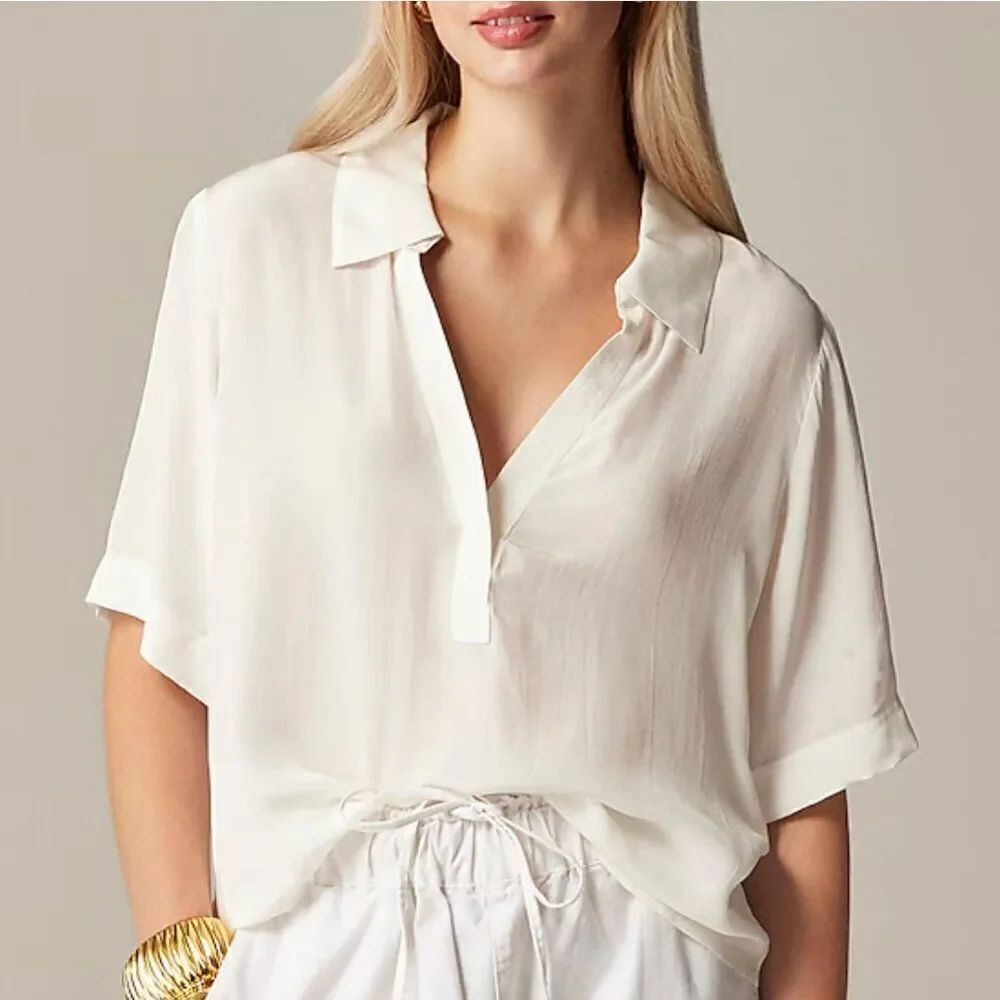 J. Crew Bungalow popover top in crepe de chine ivory NWT xs